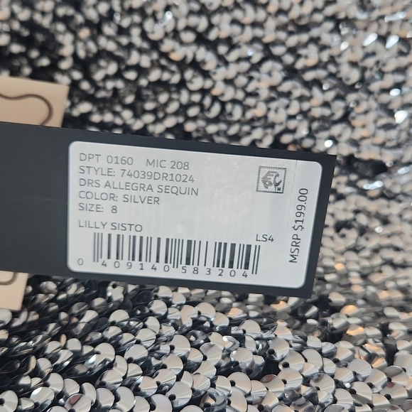 Gianni Bini Silver Sequin Dress with Lace Trim - Picture 9 of 9